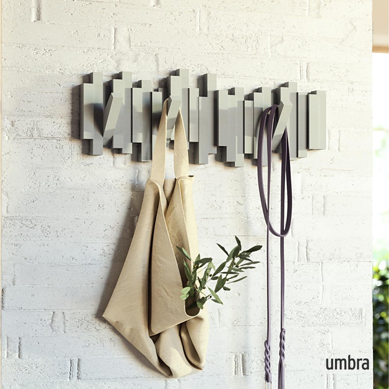 Umbra Sticks Wall-Mounted Coat Rack Rail Hook with 5 Retractable Pegs â€“ Modern, Space-Saving Storage Organizer, Grey - Image 2